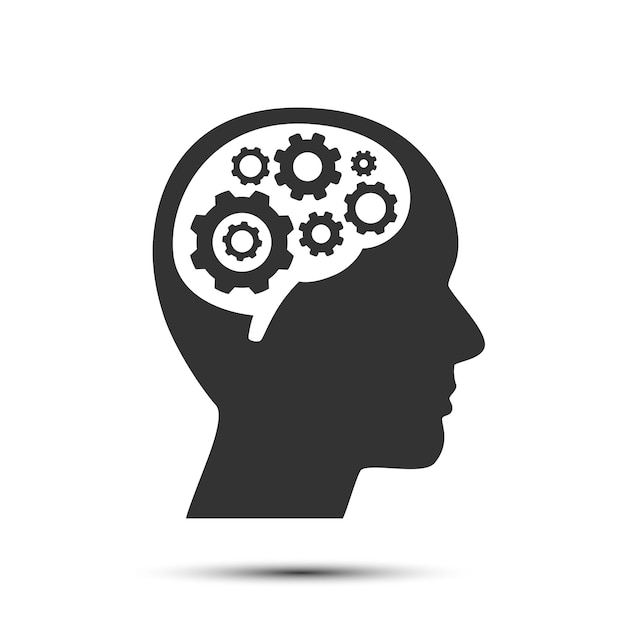 Голова с шестеренками в мозгу, объект на белом фоне, векторные иллюстрации