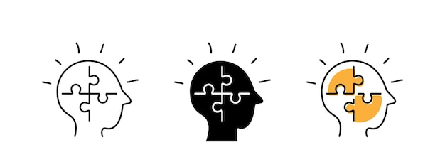 Head with puzzle line icon mind concept illustration