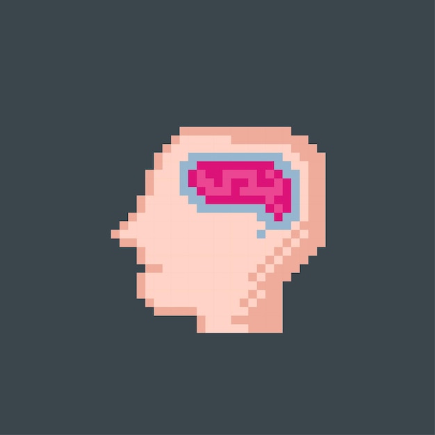 a head with visible brain in pixel style