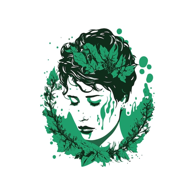 Head of a woman with short hair and a wreath Vector illustration desing
