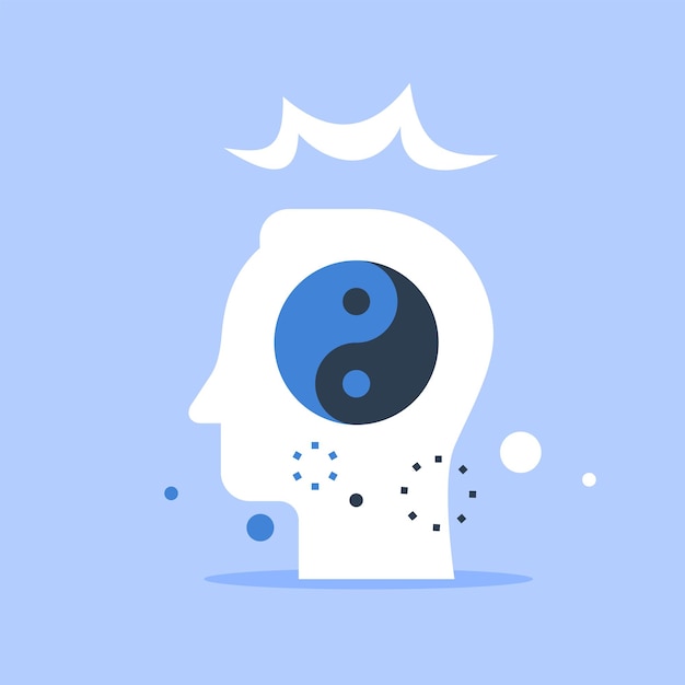 Vector head and yin yang sign illustration