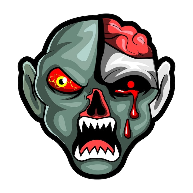 Testa zombie spaventoso arrabbiato, mascotte esports logo illustrazione vettoriale