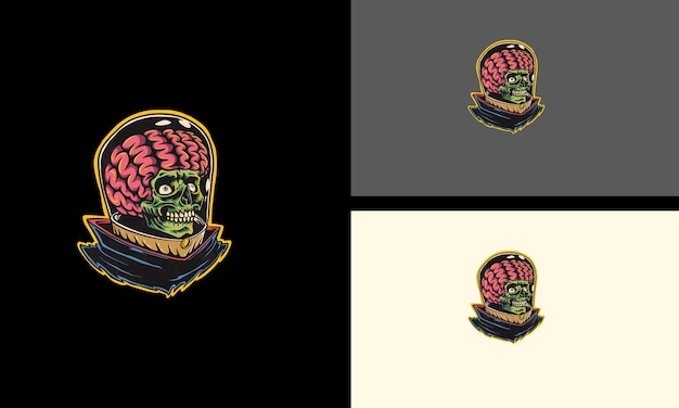 head zombie with brain vector mascot design