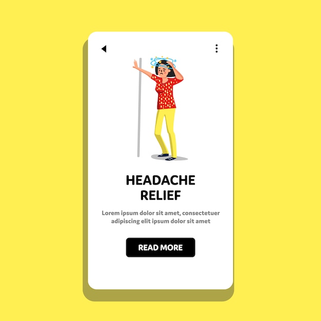 Headache relief after dizziness sick woman