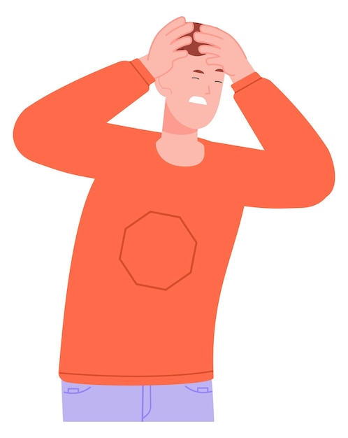 Vector headache suffering man migraine symptom head pain