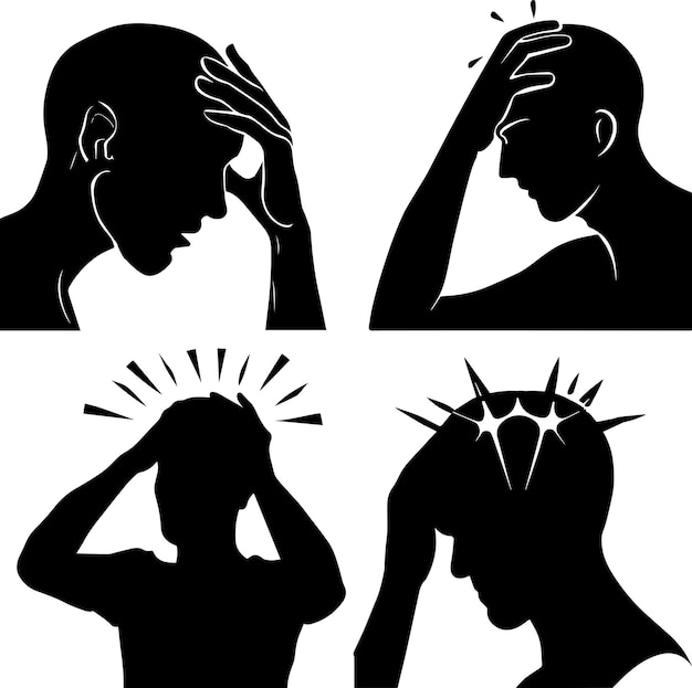 Headache vector silhouette illustration black color