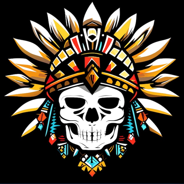 headdress skull 5 color vector illustration