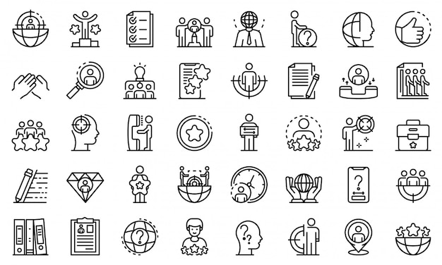 Vector headhunter icons set, outline style