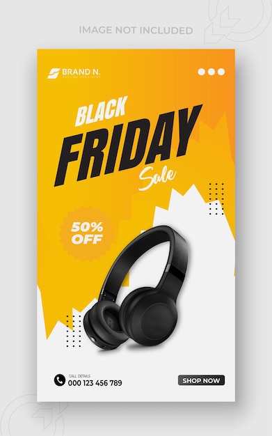 Vector headphone brand product social media and black friday super sale or marketing instagram post design template