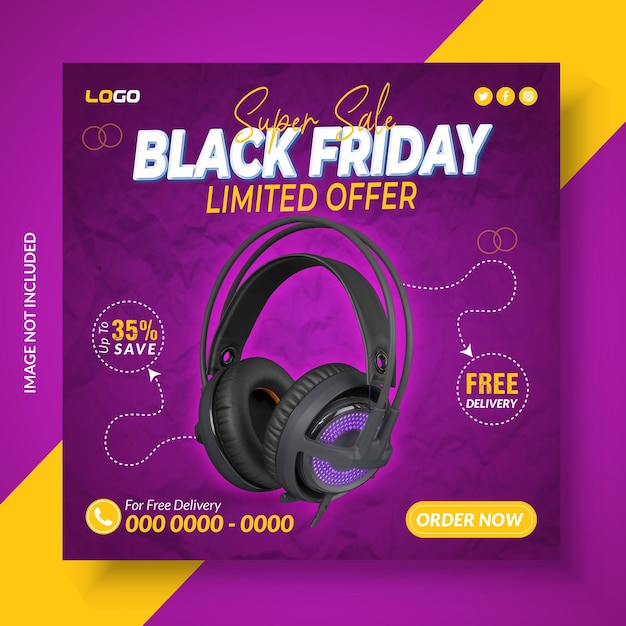 Vector headphone brand product social media instagram banner design