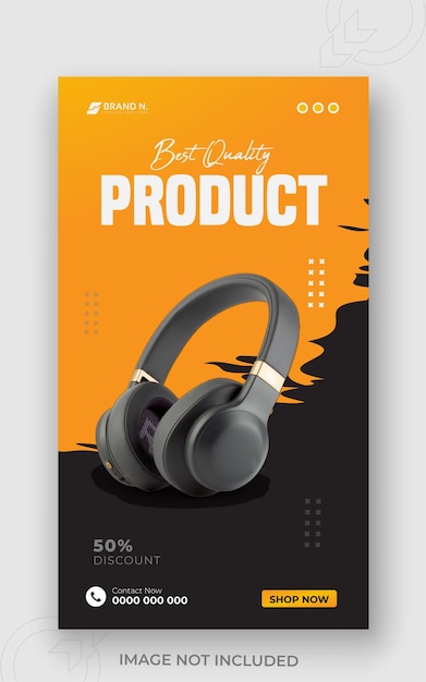 Vector headphone brand product social media instagram banner and promotion devices post template