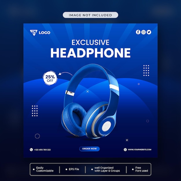 Vector headphone brand product social media instagram banner