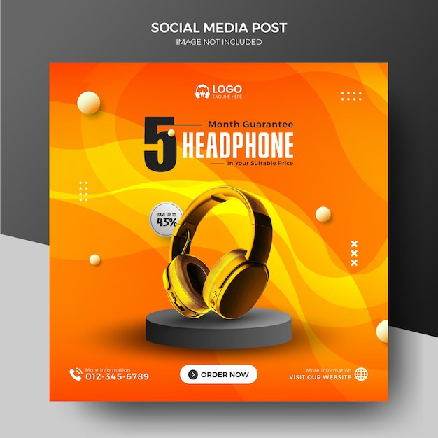 Headphone brand product social media instagram post or square banner template headphone social post