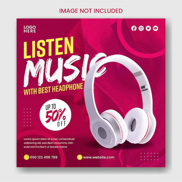 Headphone brand product social media post banner template