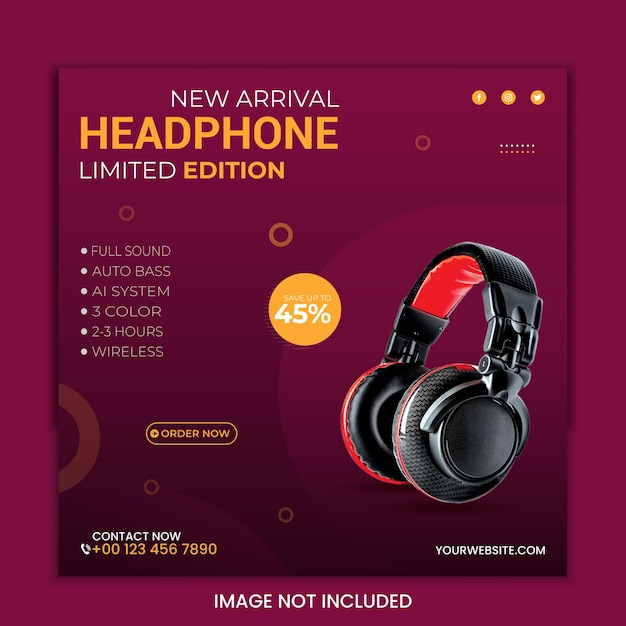 Vector headphone brand product social media post instagram banner template or square flyer