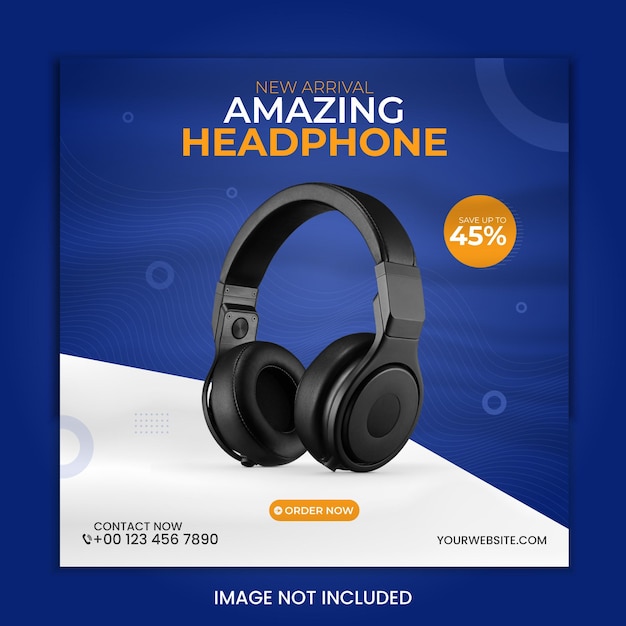 Headphone brand product social media post instagram banner template or square flyer