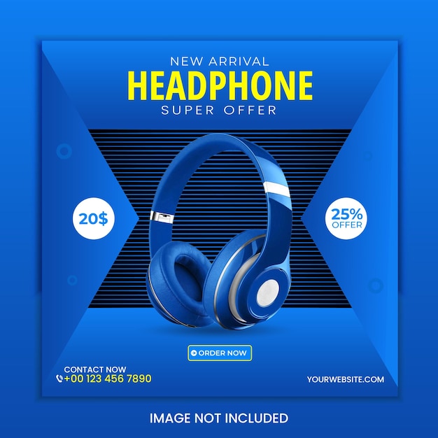 Vector headphone brand product social media post instagram banner template or square flyer