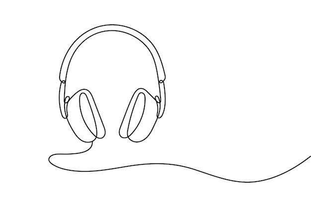 Headphone continuous one line drawing and minimalist style isolate outline vector icon