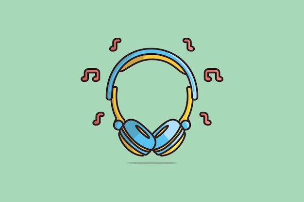 Headphone Device with Music Notes vector illustration