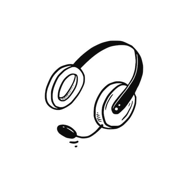 Vector headphone doodle hand drawn sketch element headphone with microphone