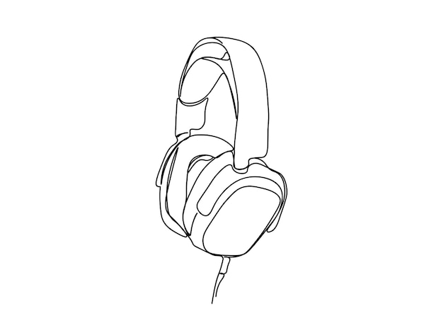 Headphone, earphone, head set single-line art drawing continues line vector illustration