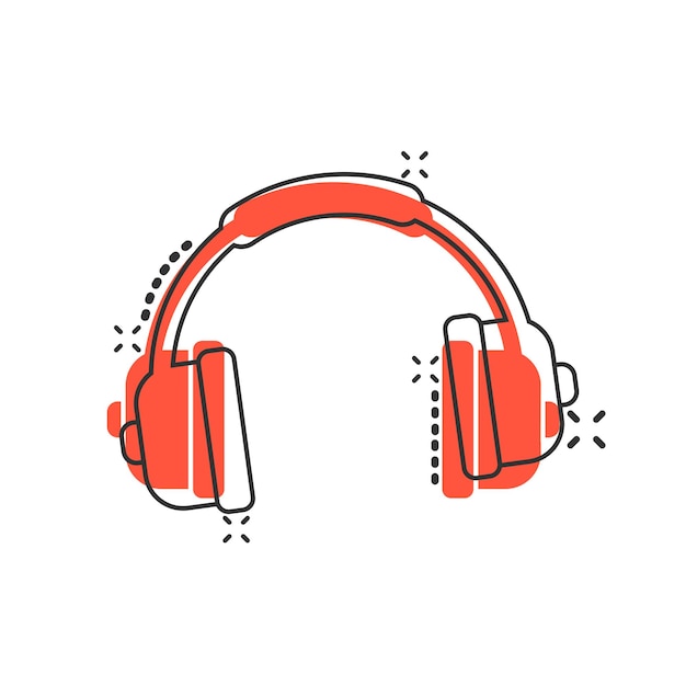 Headphone headset icon in comic style Headphones vector cartoon illustration pictogram Audio gadget business concept splash effect