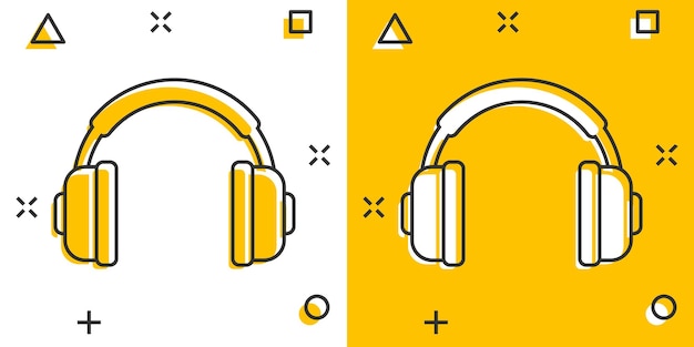 Headphone headset icon in comic style Headphones vector cartoon illustration pictogram Audio gadget business concept splash effect