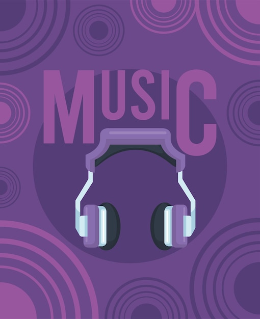 Vector headphone purple poster