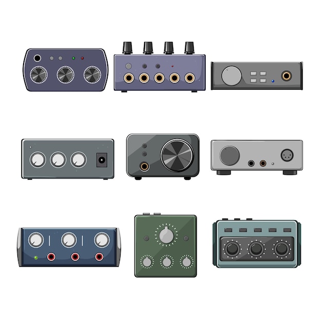 headphone amp set cartoon vector illustration