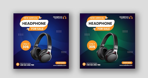 Headphone social media post square banner template