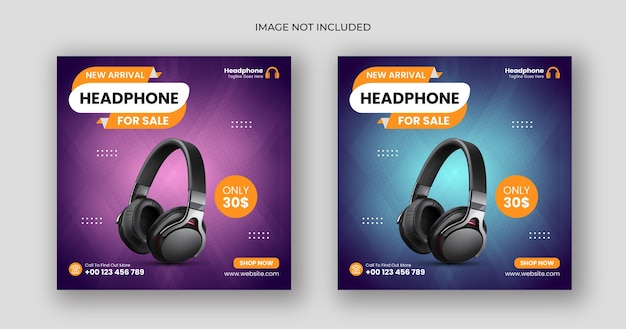 Headphone social media post square banner template