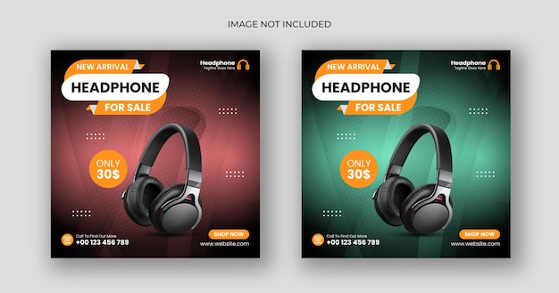 Vector headphone social media post square banner template