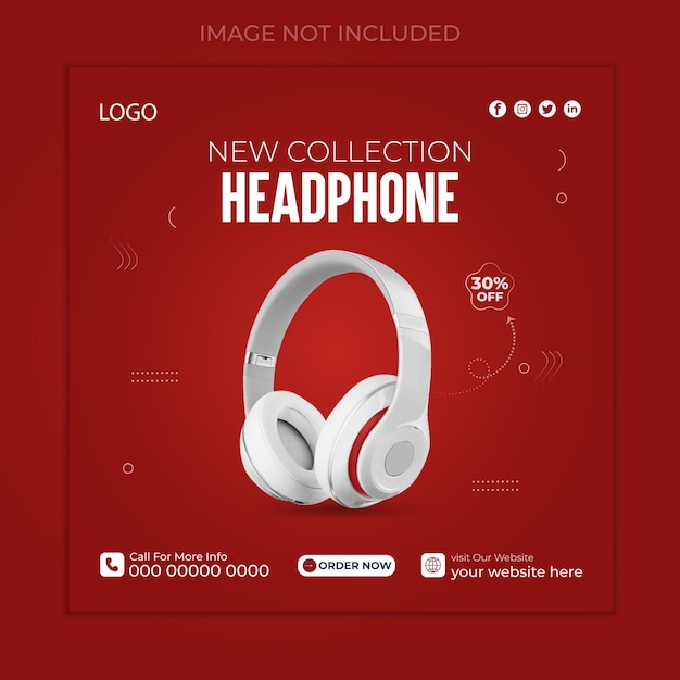 Vector headphone square social media instagram post template