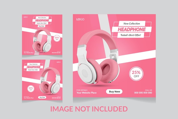 Headphone square social media post banner template