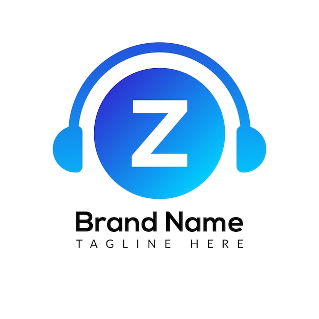 Z Letter.Music と Podcast ロゴ デザイン ヘッドフォン コンセプトのヘッドフォン テンプレート