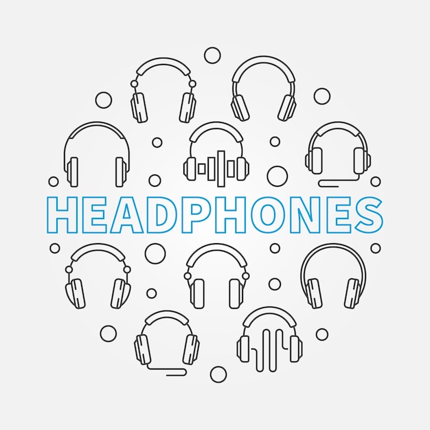 Headphones circular vector outline concept illustration