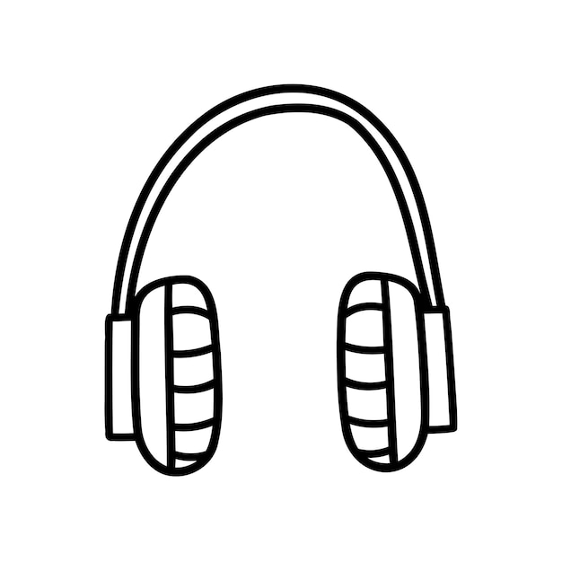 Headphones in a flat style hand drawn vector illustration isolated on white background