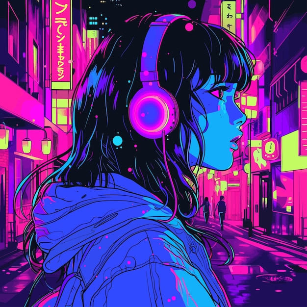 Vector headphones girl