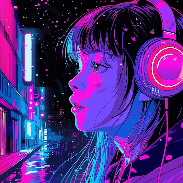 Vector headphones girl