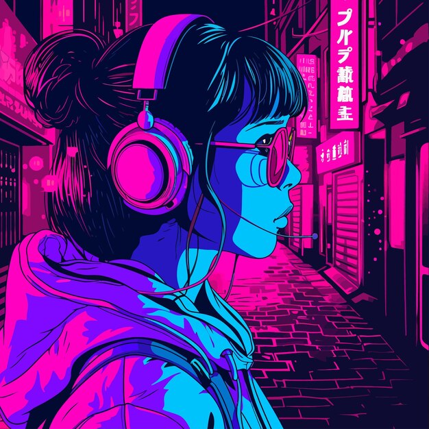 Vector headphones girl