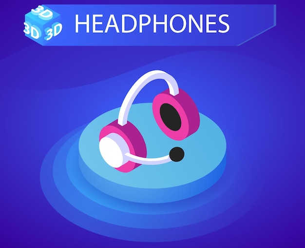 Vector headphones isometric design icon vector web illustration 3d colorful concept