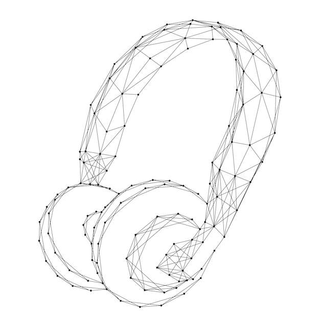 추상적인 미래형 다각형 검은 선과 점에서 음악을 듣고 헤드폰. 벡터 일러스트 레이 션.