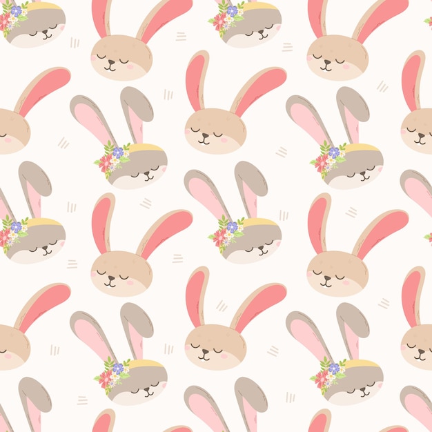 Heads of cute Easter bunnies Vector cartoon seamless animal pattern