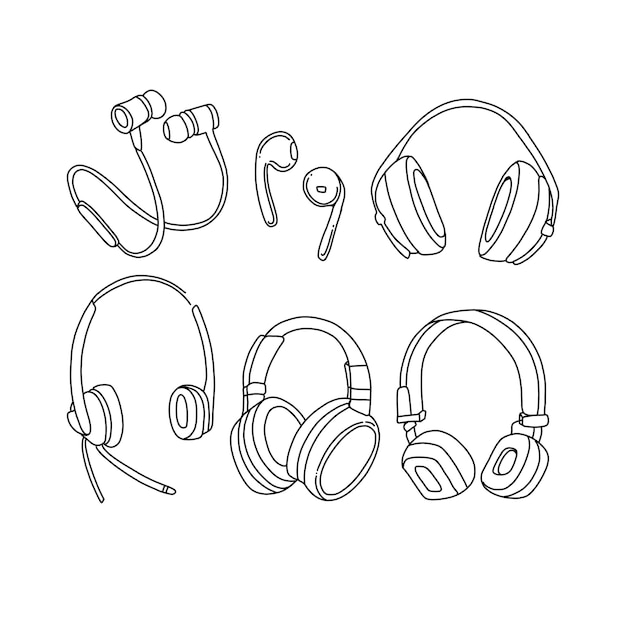 Vector headset handrawn doodle illustration vector set