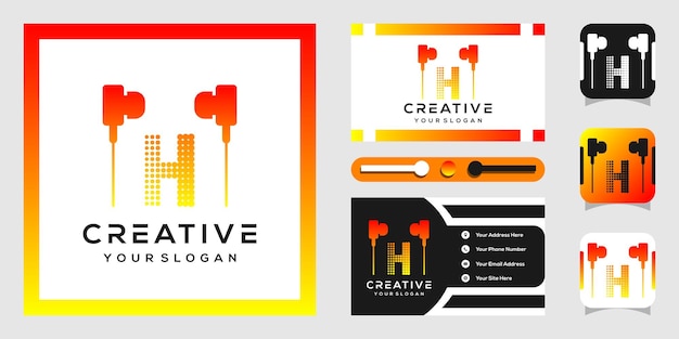 Vector headset logo design with modern letters h