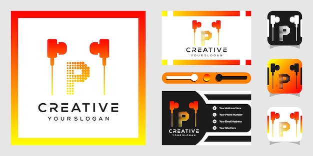 Headset logo design with modern letters p