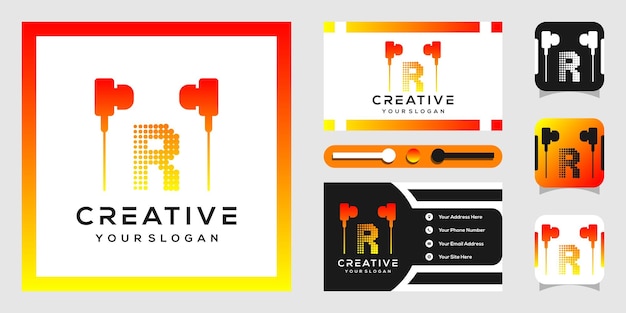 headset logo-ontwerp met moderne letters r