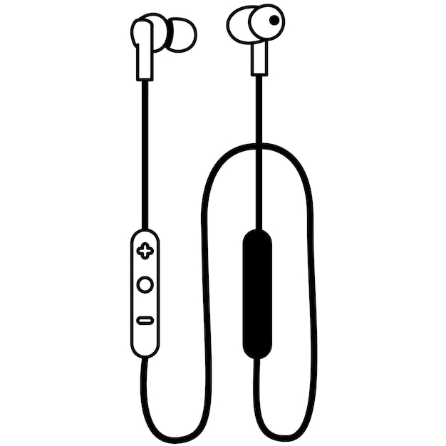 Headset voor mobiele telefoons met nette kabel en volumeregeling. grafische bron. Ontwerp. Vector. Icoon. Zwart