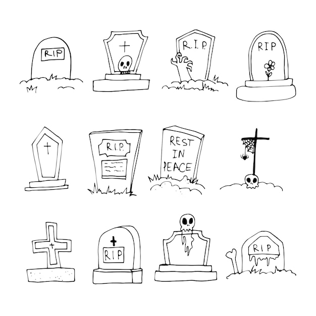 Headstones seamless pattern Hand drawn grave Vector illustration