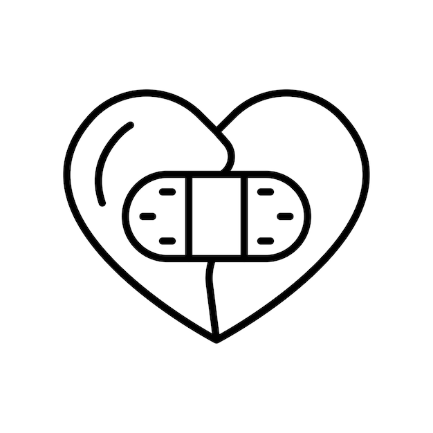 Guarire un'icona del cuore spezzato icona linea nera riparare un cuore spezzato icona del vettore